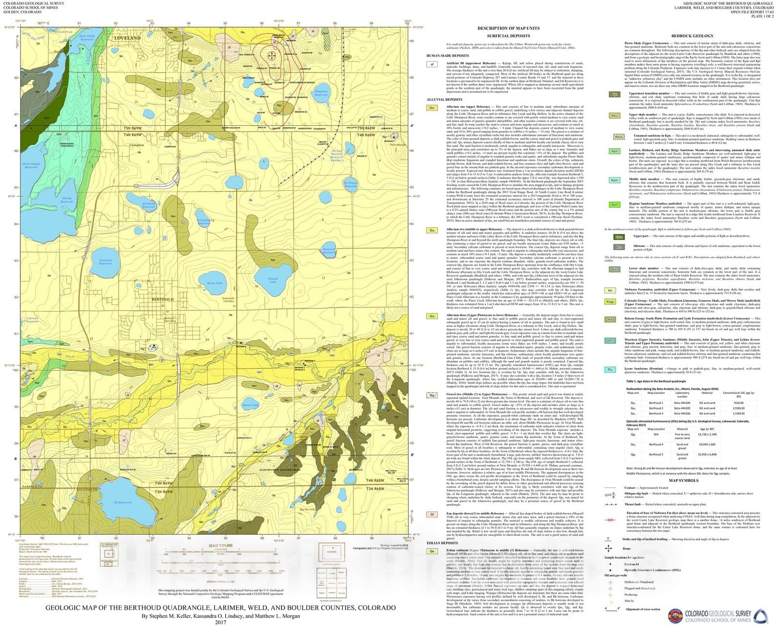 Map : Geologic Map of the Berthoud Quadrangle, Larimer, Weld, and Boulder Counties, Colorado, 2017 Cartography Wall Art :