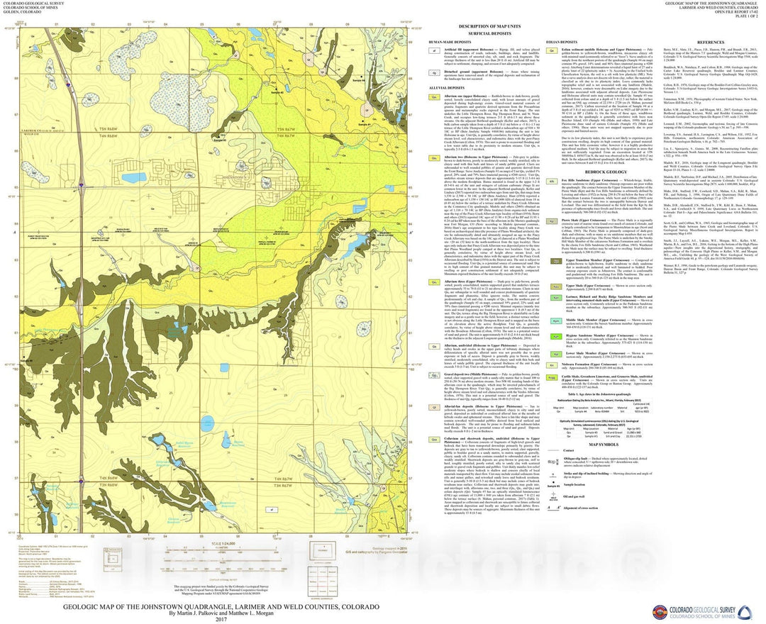 Map : Geologic Map of the Johnstown Quadrangle, Larimer and Weld Counties, Colorado, 2017 Cartography Wall Art :