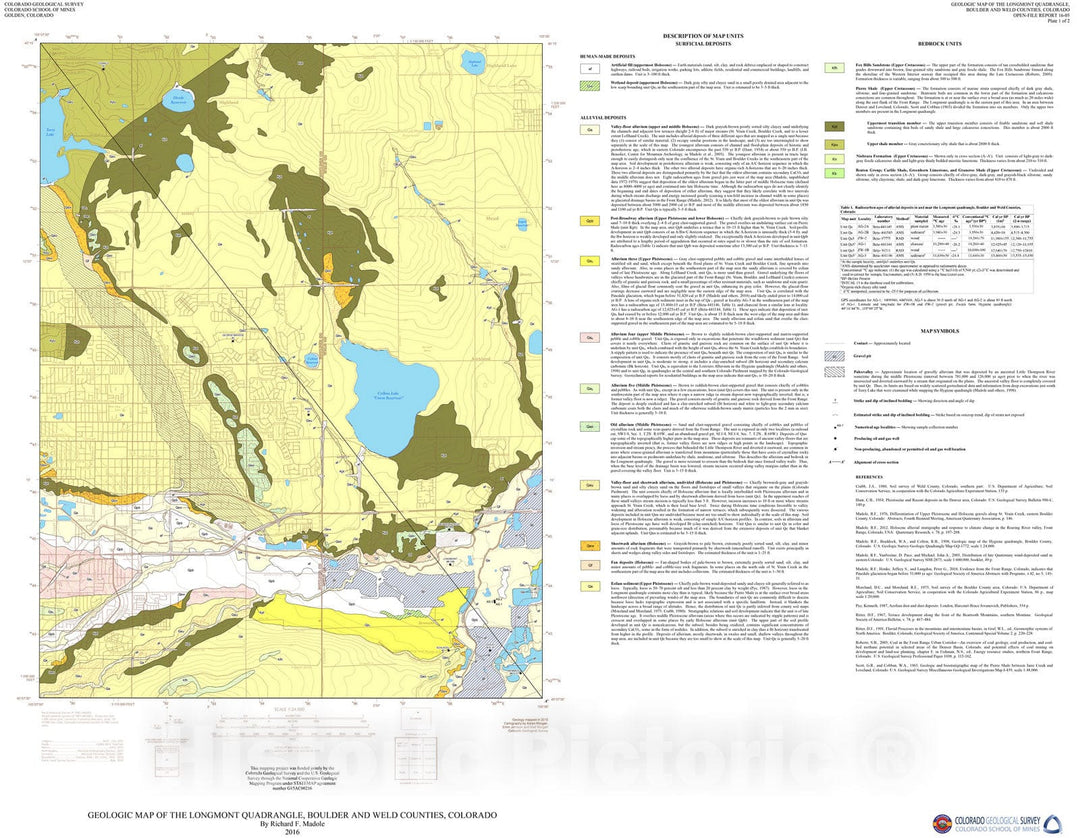 Map : Geologic Map of the Longmont Quadrangle, Boulder and Weld Counties, Colorado, 2016 Cartography Wall Art :