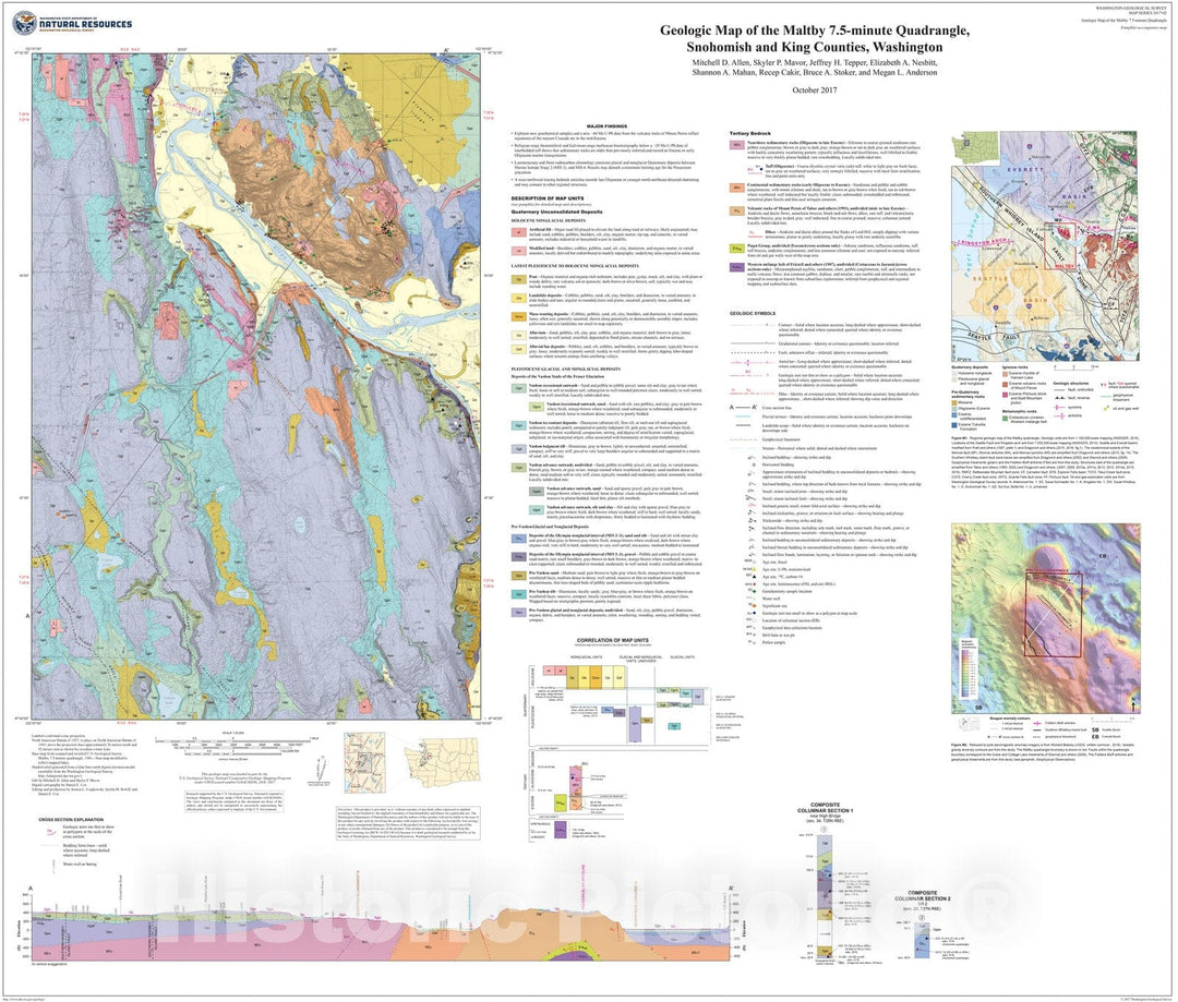 Map : Geologic map of the Maltby 7.5-minute quadrangle, Snohomish and King Counties, Washington, 2017 Cartography Wall Art :