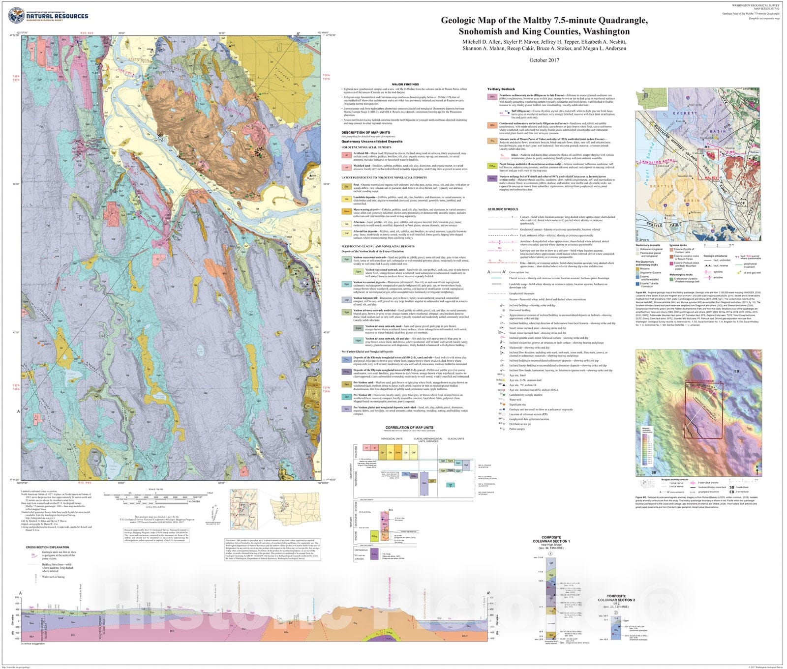 Map : Geologic map of the Maltby 7.5-minute quadrangle, Snohomish and King Counties, Washington, 2017 Cartography Wall Art :