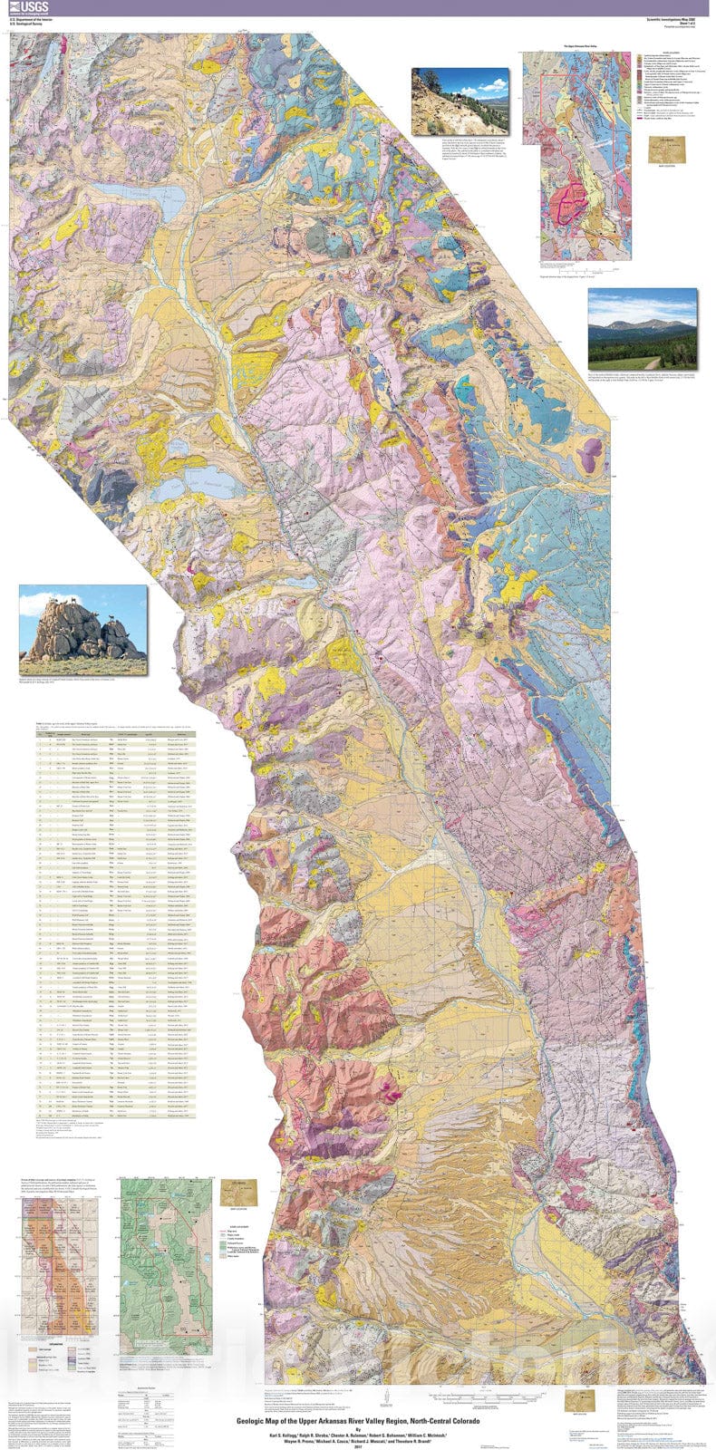 Map : Geologic map of the upper Arkansas River valley region, north-central Colorado, 2017 Cartography Wall Art :