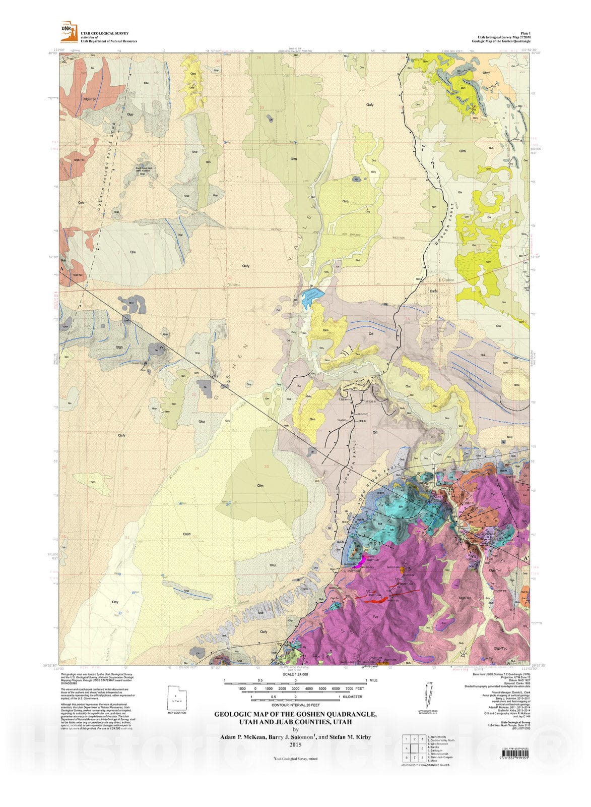 Map : Geologic map of the Goshen quadrangle, Utah and Juab Counties, Utah, 2015 Cartography Wall Art :