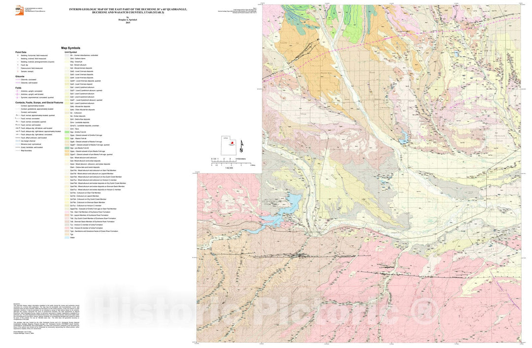 Map : Interim geologic map of the east part of the Duchesne 30' x 60' quadrangle, Duchesne and Wasatch Counties, Utah (Year 3), 2015 Cartography Wall Art :