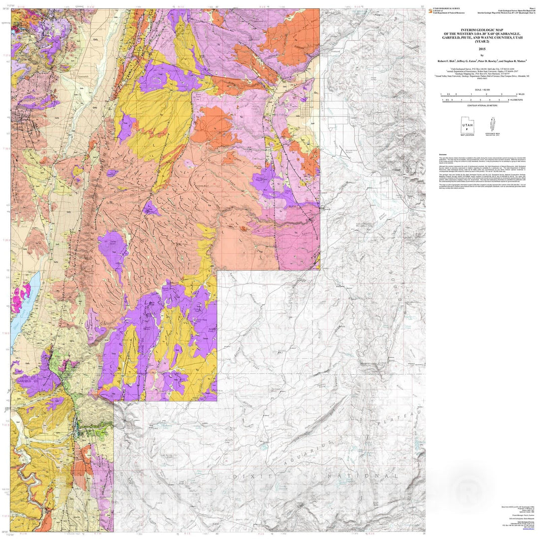 Map : Interm geologic map of the western Loa 30' x 60' quadrangle, Garfiled, Piute, and Wayne Counties, Utah, year 2, 2015 Cartography Wall Art :