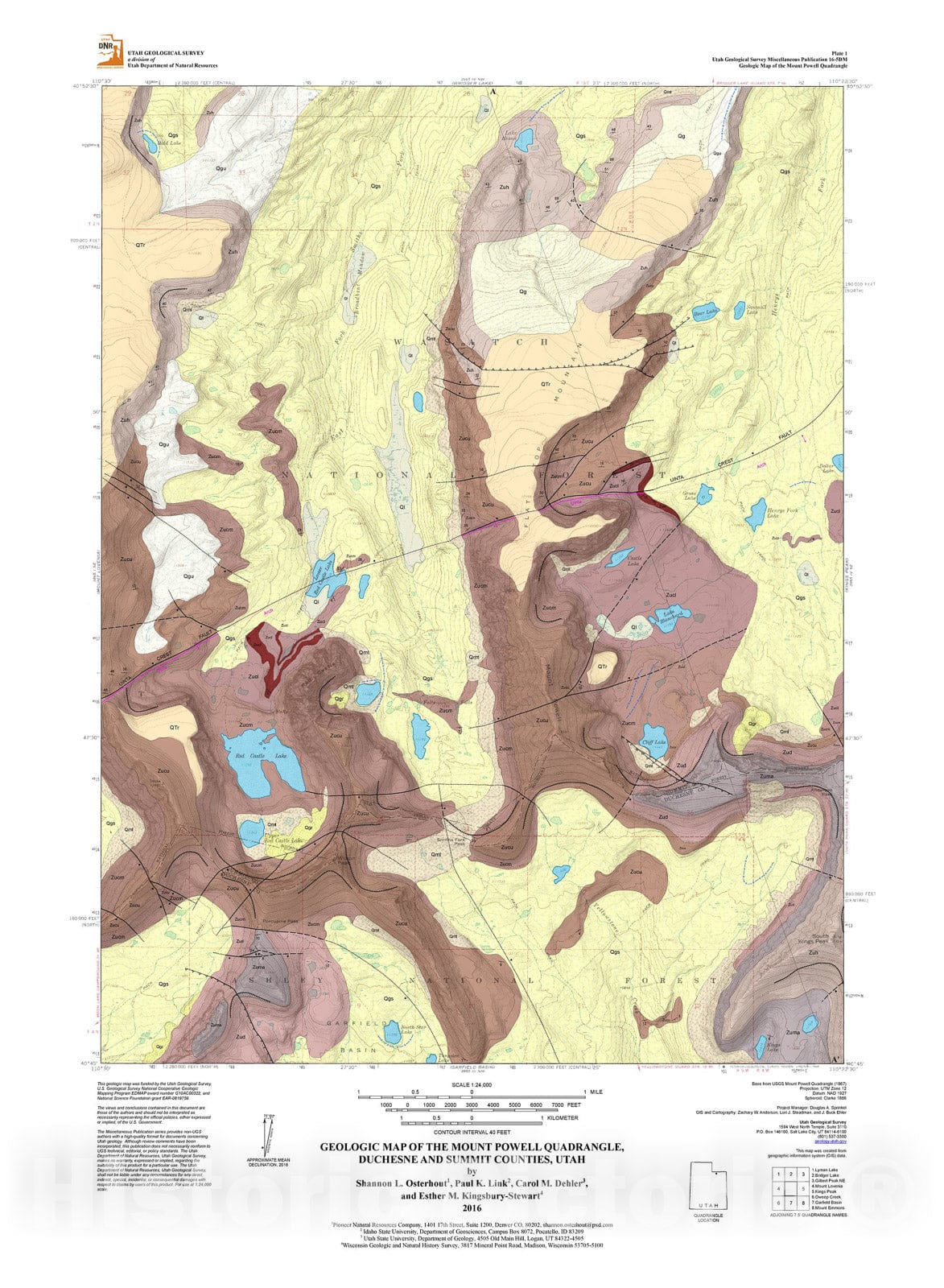 Map : Geologic map of the Mount Powell quadrangle, Duchesne and Summit Counties, Utah, 2016 Cartography Wall Art :