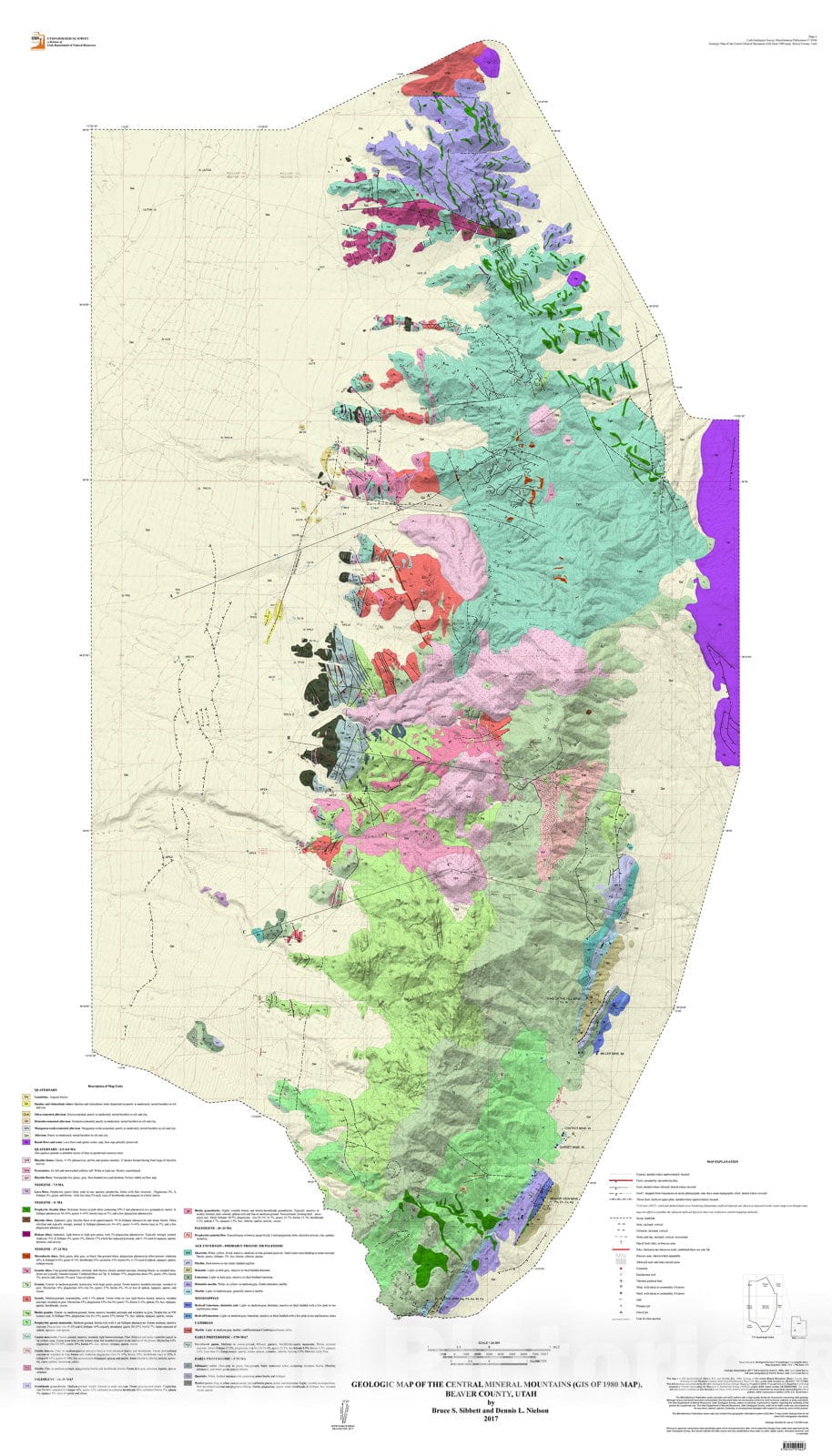 Map : Geologic map of the central Mineral Mountains (GIS of 1980 map), Beaver County, Utah, 2017 Cartography Wall Art :