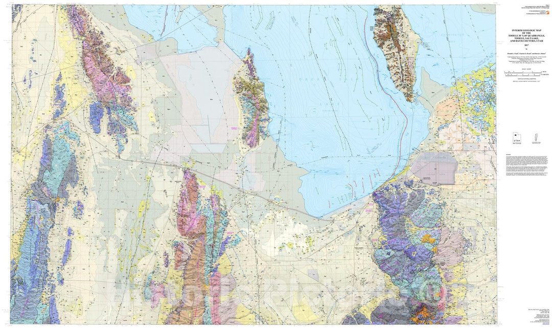 Map : Interim geologic map of the Tooele 30' x 60' quadrangle, Tooele, Salt Lake, and Davis County, Utah, 2017 Cartography Wall Art :