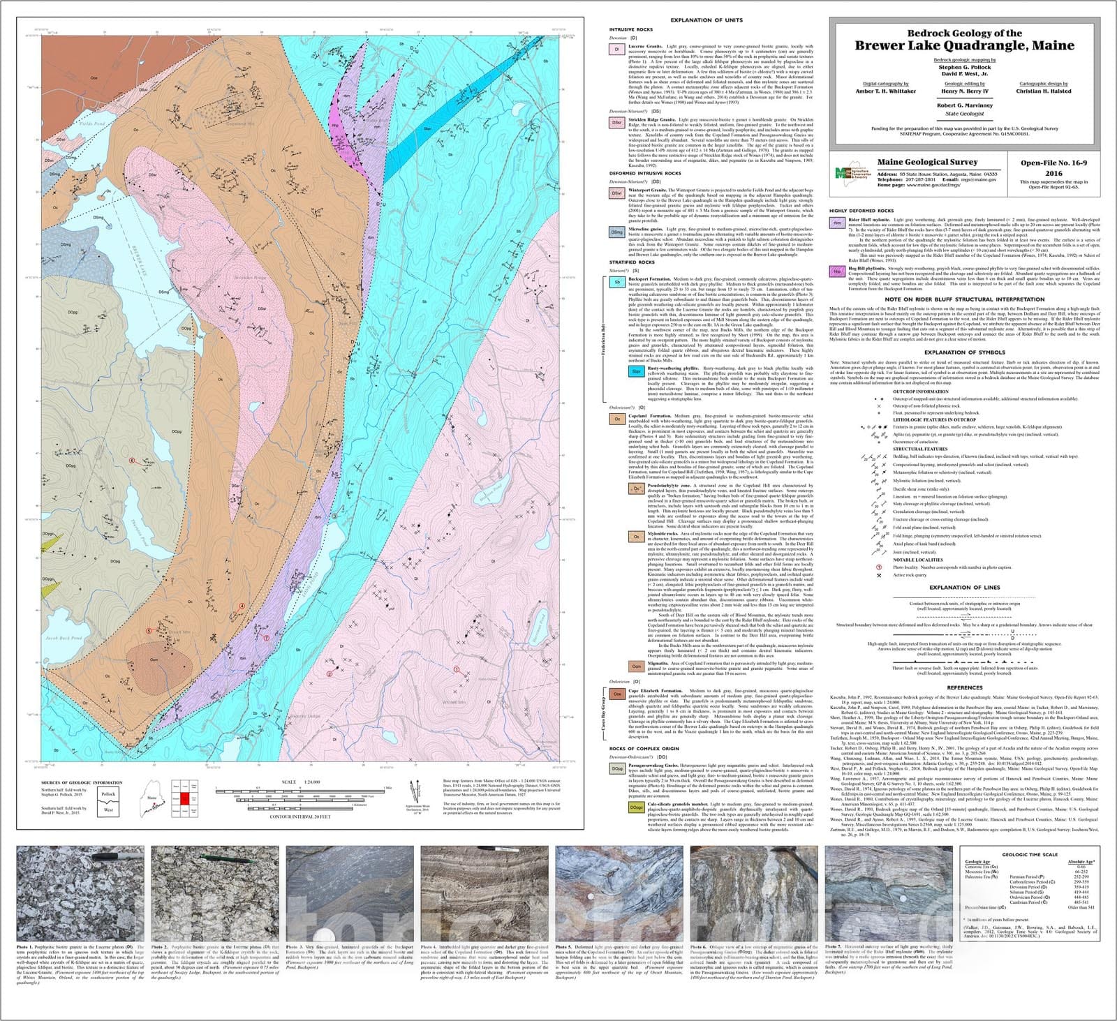 Map : Bedrock geology of the Brewer Lake quadrangle, Maine, 2016 Cartography Wall Art :