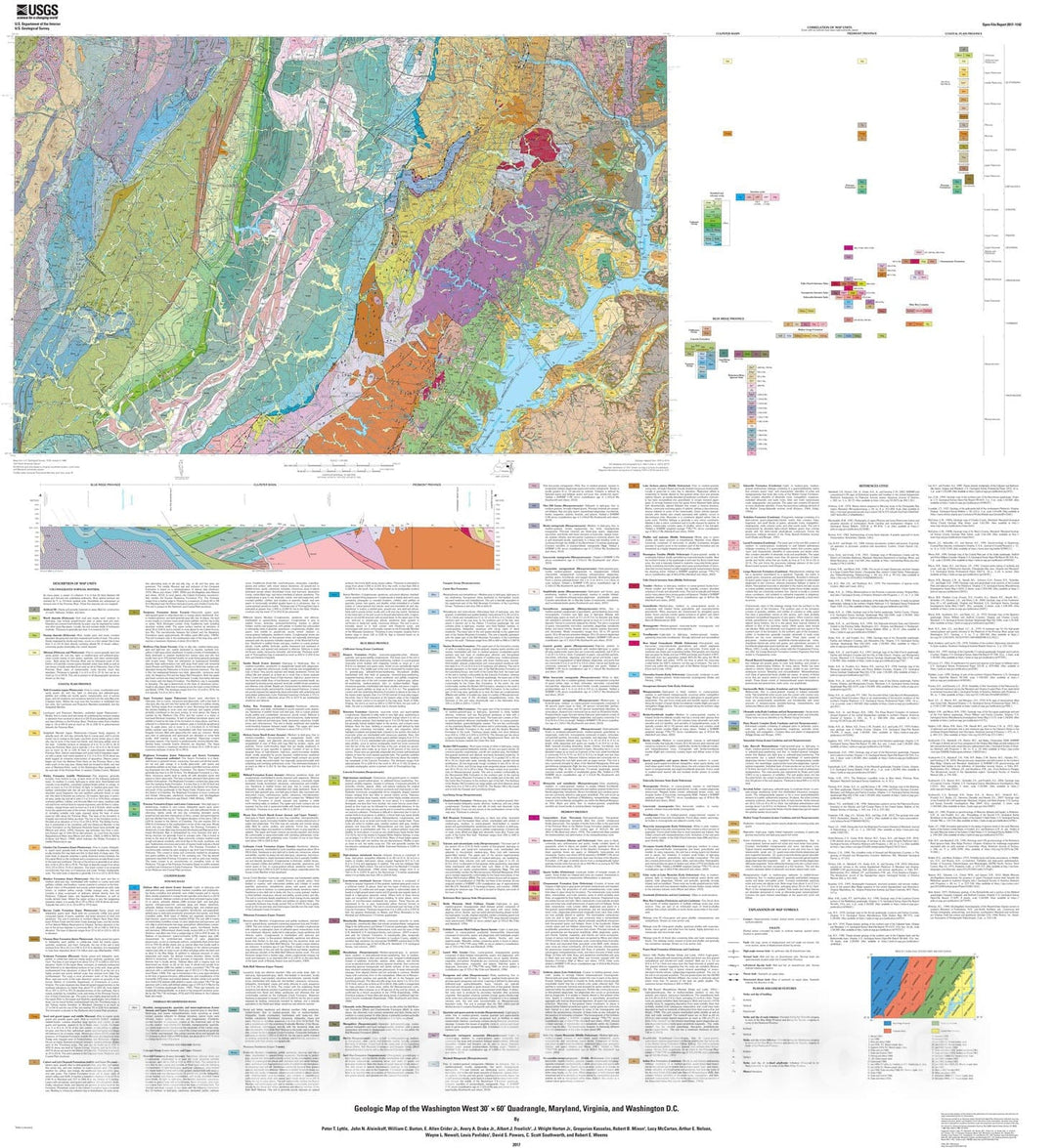 Map : Geologic map of the Washington West 30Ã¢â‚¬â„¢ Ãƒâ€” 60Ã¢â‚¬â„¢ quadrangle, Maryland, Virginia, and Washington D.C., 2017 Cartography Wall Art :