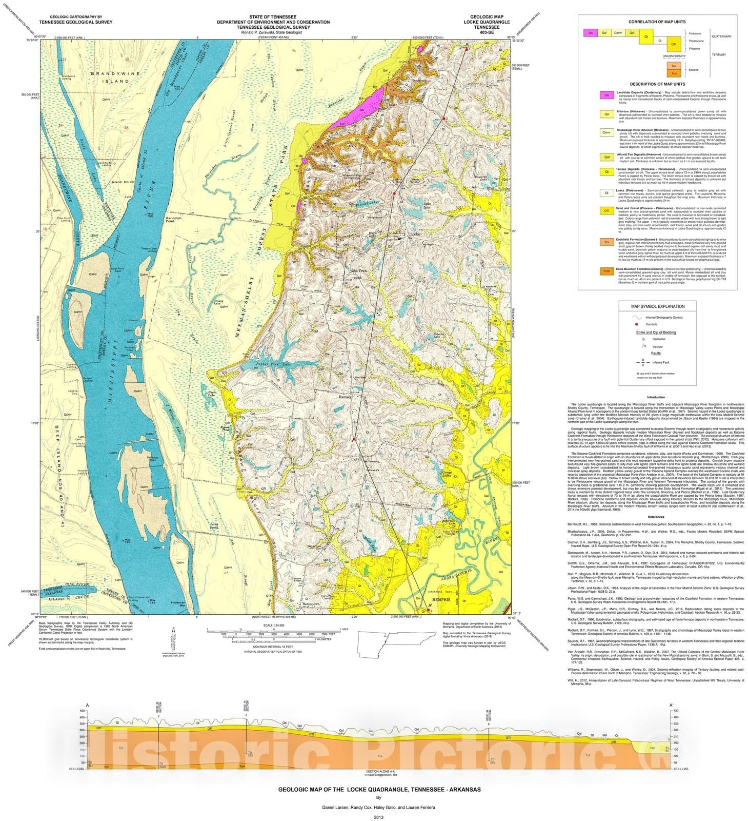 Map : Geologic map of the Locke quadrangle, Tennessee - Arkansas, 2013 Cartography Wall Art :