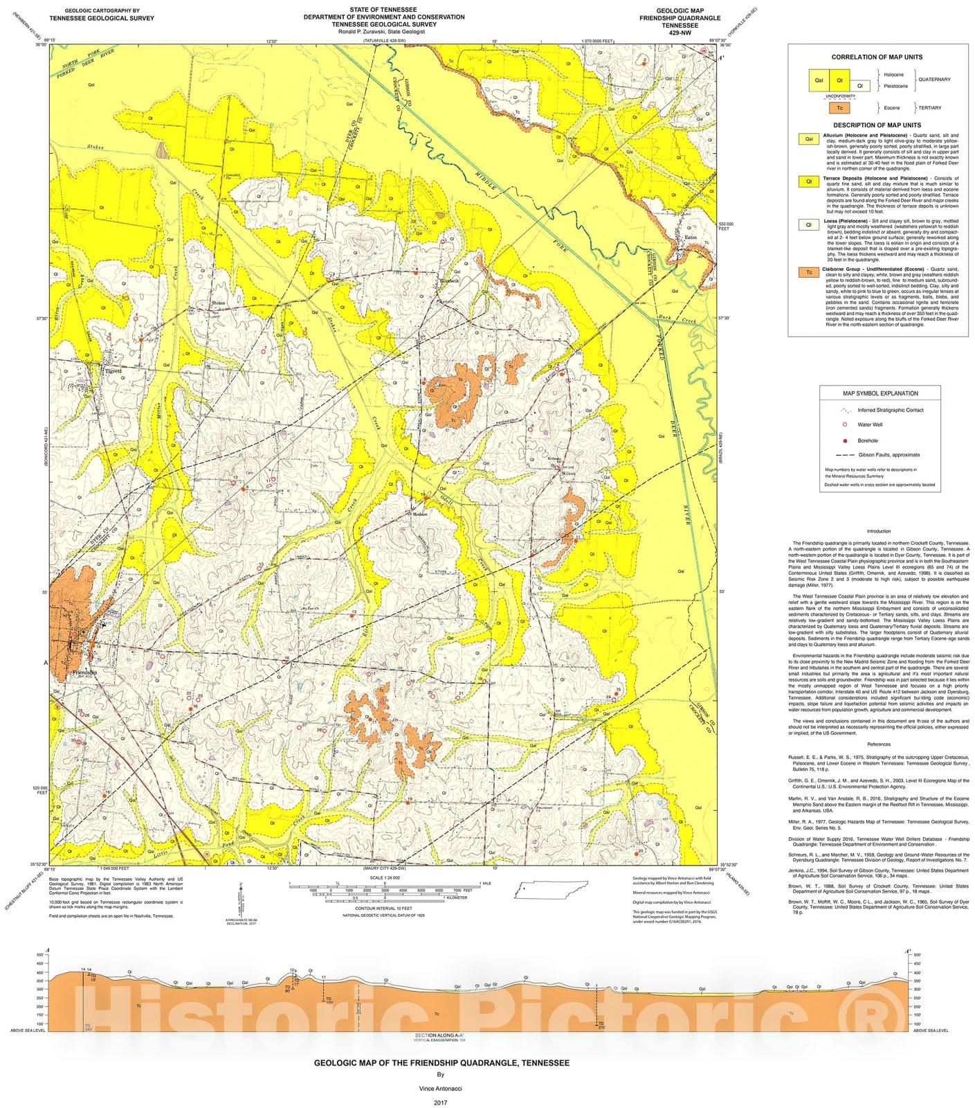 Map : Geologic map of the Friendship quadrangle, Tennessee, 2017 Cartography Wall Art :