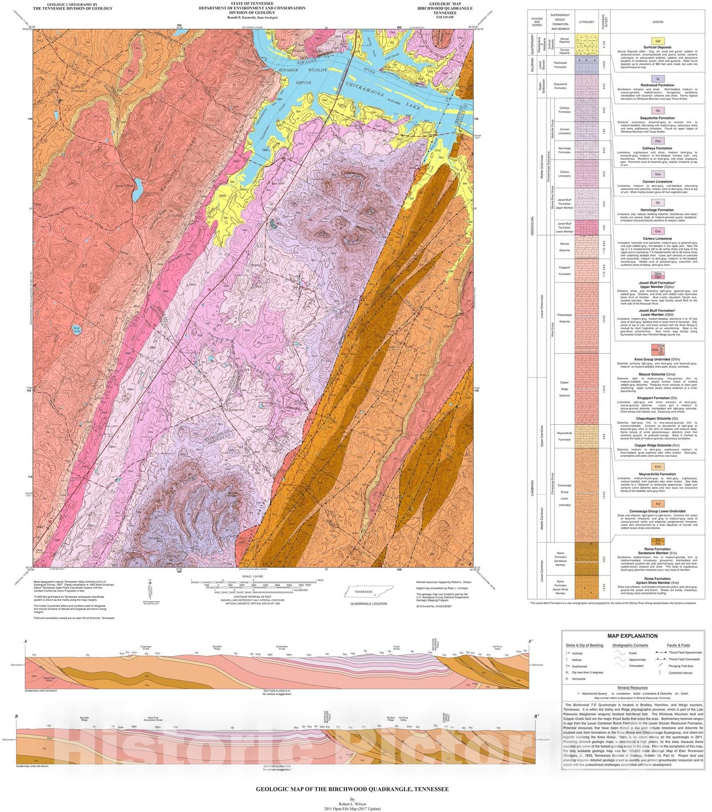 Map : Geologic map of the Birchwood quadrangle, Tennessee, 2017 Cartography Wall Art :