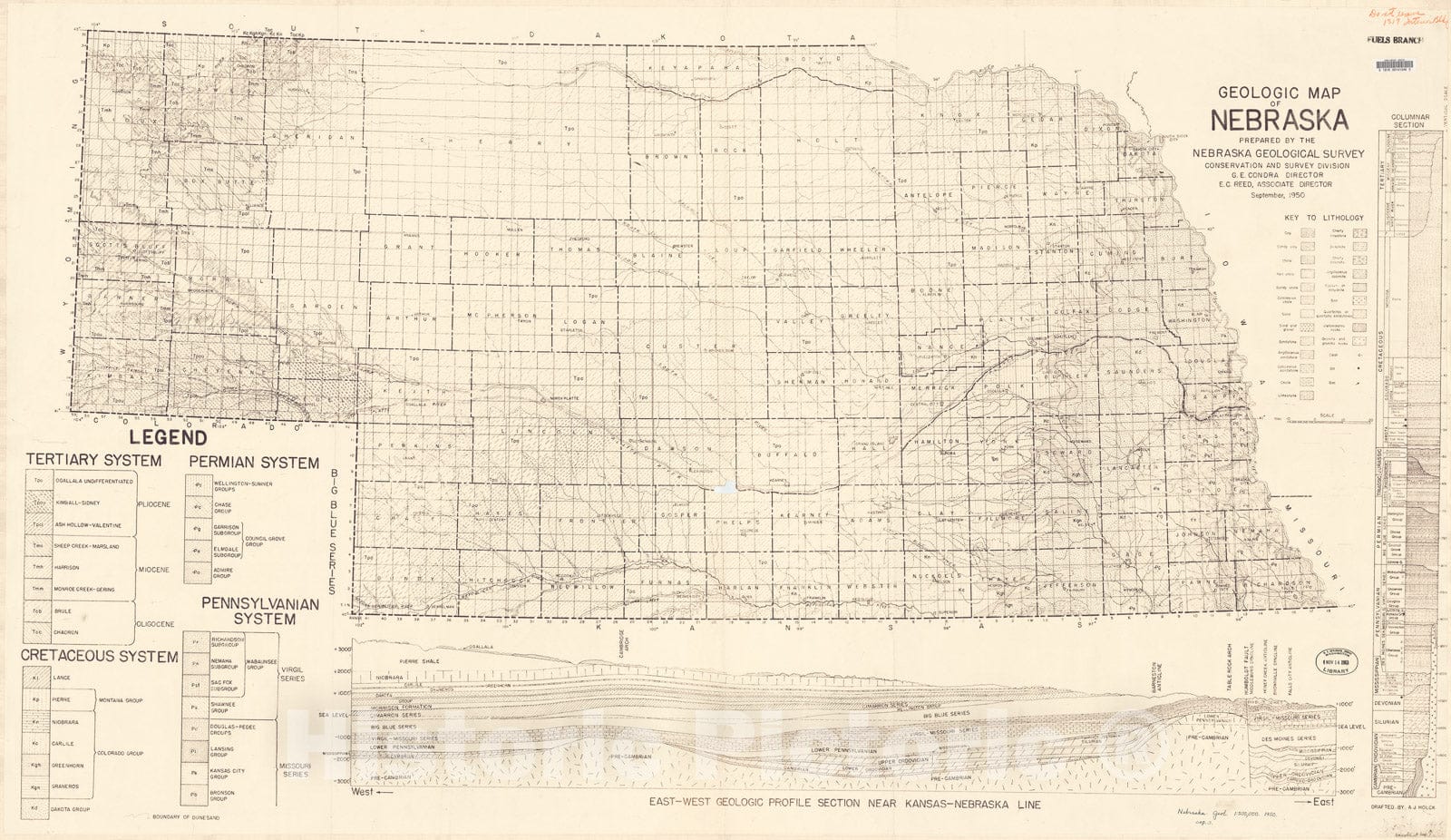 Map : Geologic map of Nebraska, 1950 Cartography Wall Art :