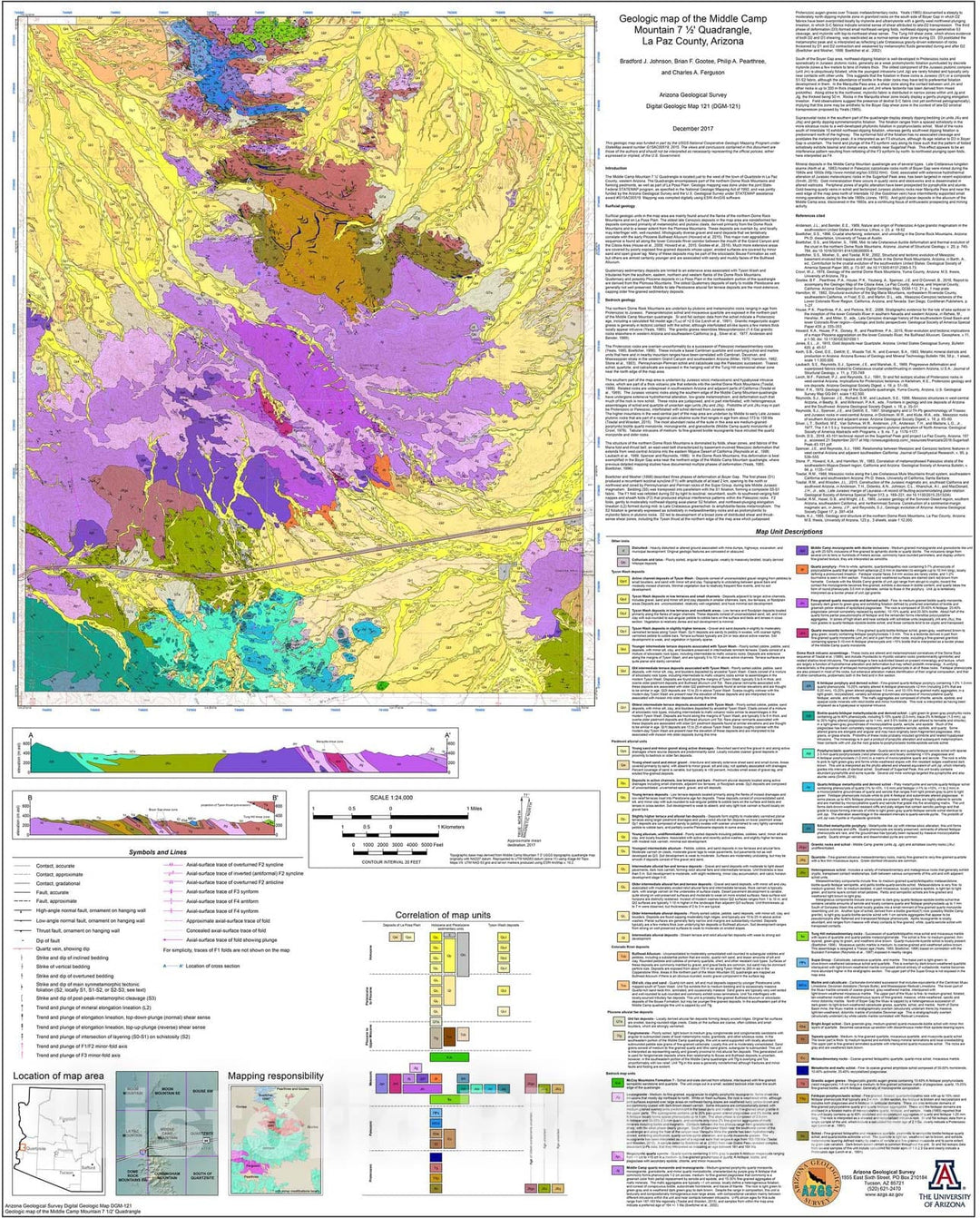 Map : Geologic map of the Middle Camp Mountain seven 1/2' Quadrangle, La Paz County, Arizona, v. 1.0, 201seven Cartography Wall Art :