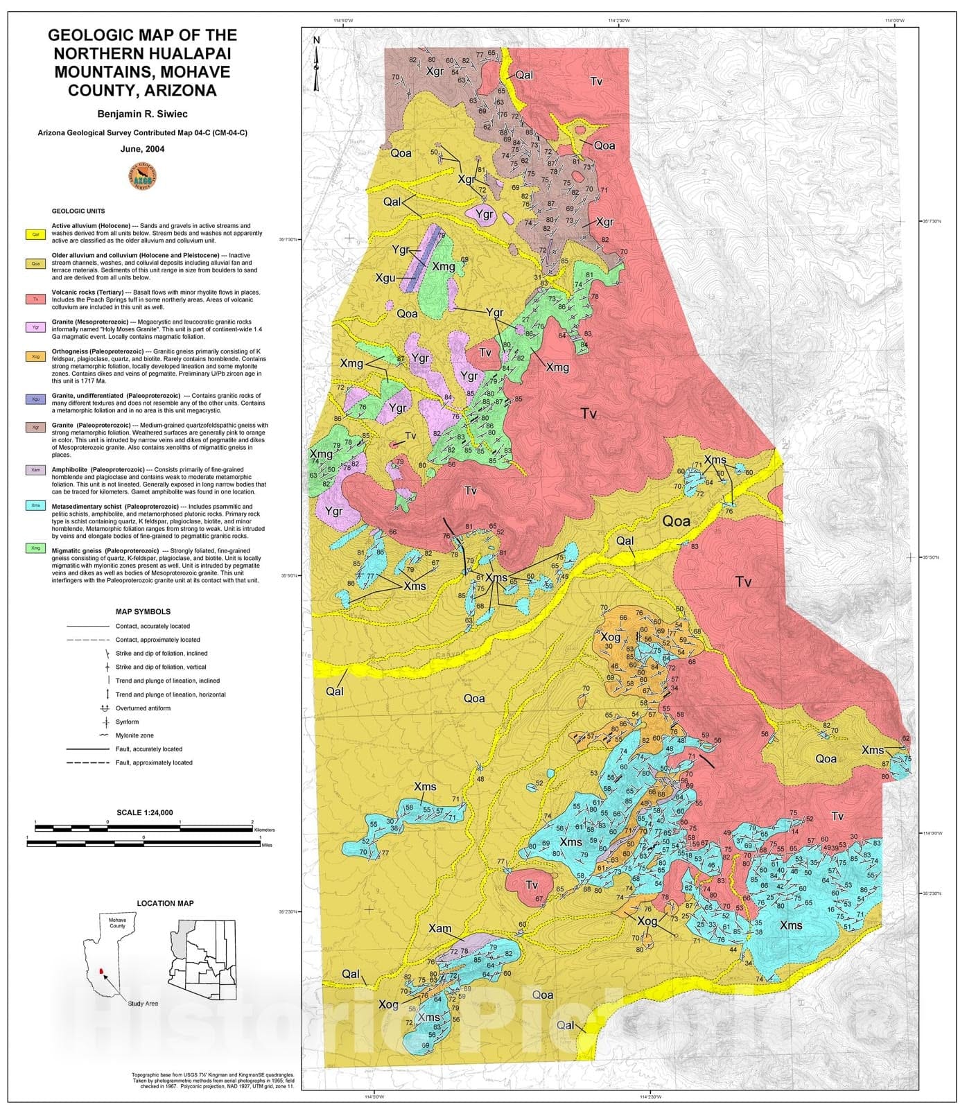 Map : Geologic map of the northern Hualapai Mountains, Mohave County, Arizona, 2004 Cartography Wall Art :