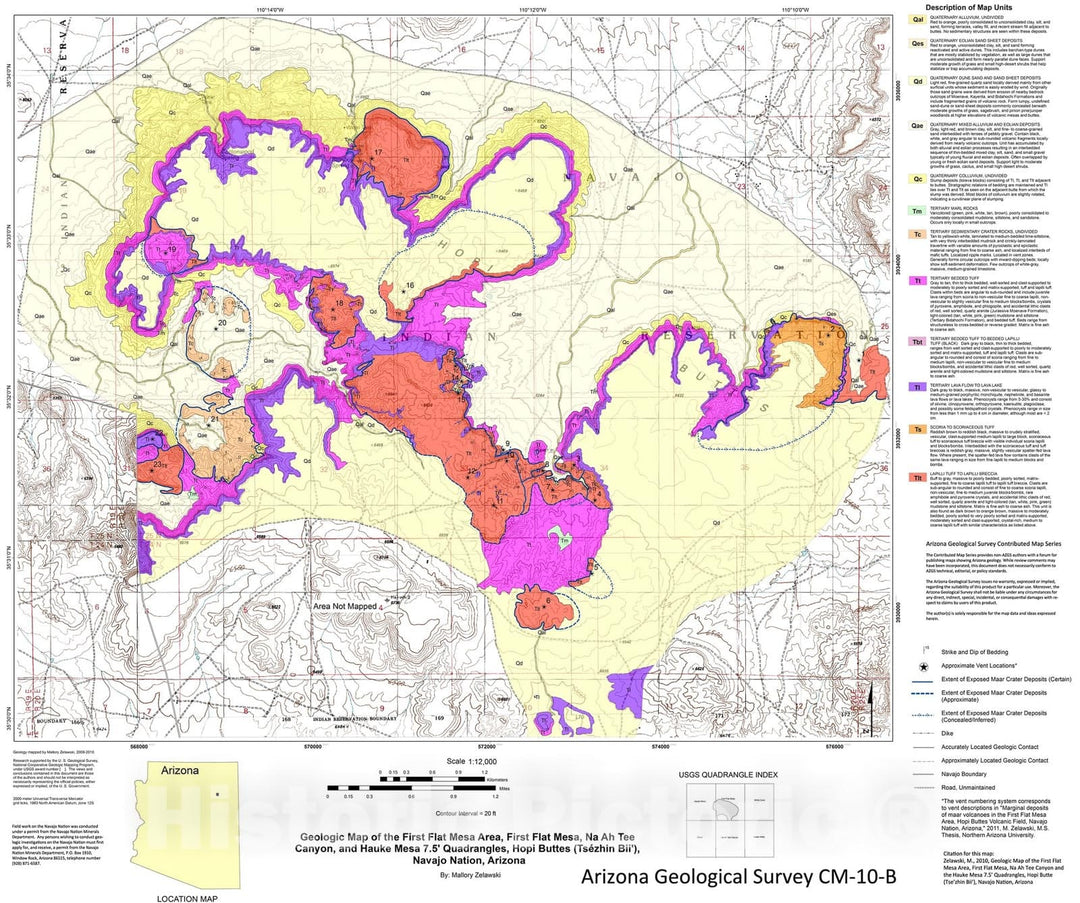 Map : Geologic map of the First Flat Mesa area, First Flat Mesa, Na Ah Tee Canyon, and Hauke Mesa 7.5' quadrangles, Hopi Buttes, 2010 Cartography Wall Art :