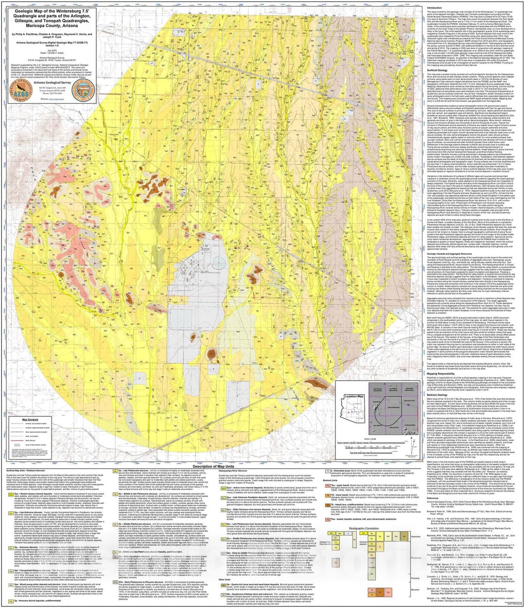 Map : Geologic map of the Wintersburg 7.5' quadrangle and parts of the Arlington, Gillespie, and Tonopah quadrangles, Maricopa County, Arizona, 2015 Cartography Wall Art :