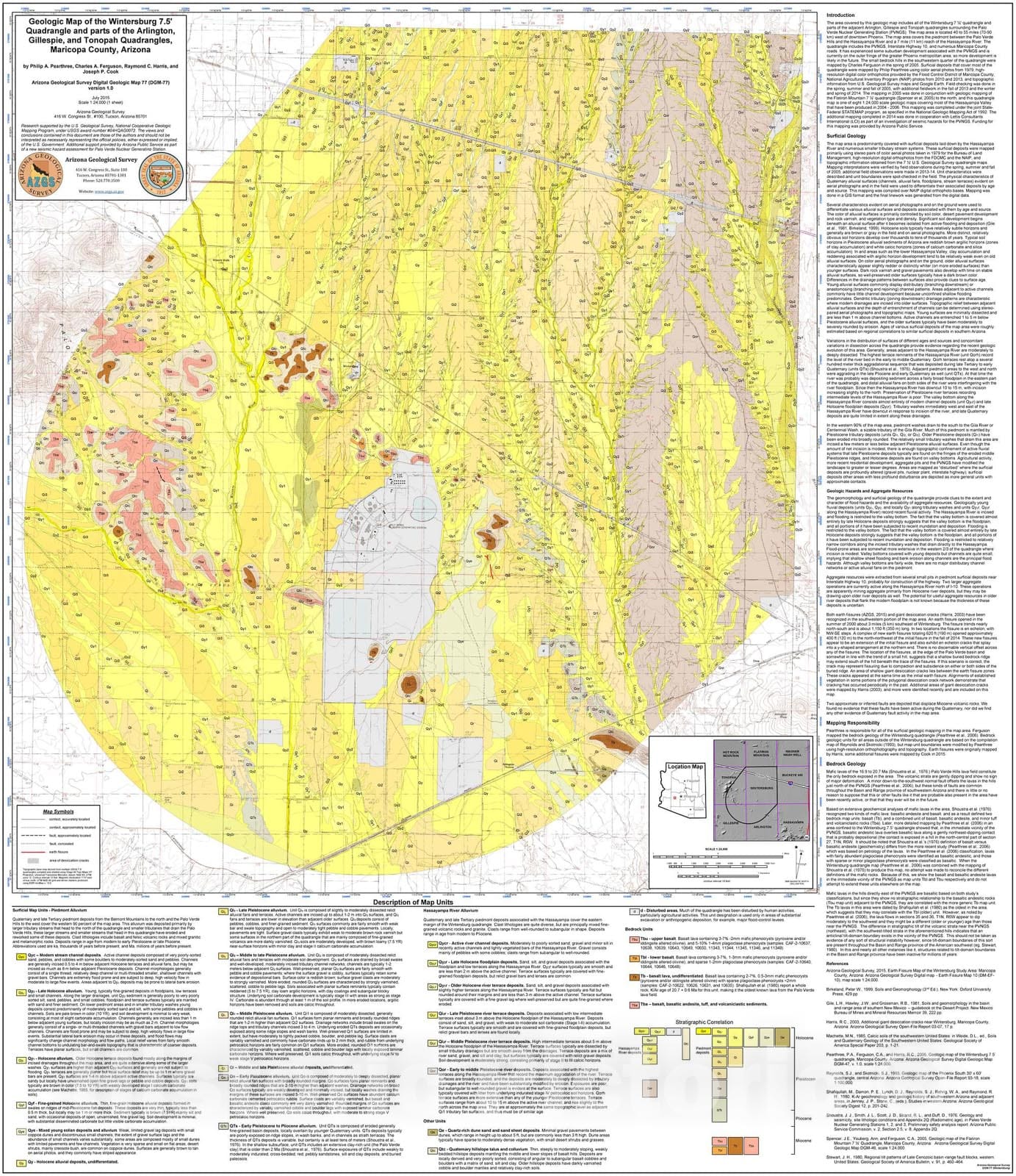 Map : Geologic map of the Wintersburg 7.5' quadrangle and parts of the Arlington, Gillespie, and Tonopah quadrangles, Maricopa County, Arizona, 2015 Cartography Wall Art :