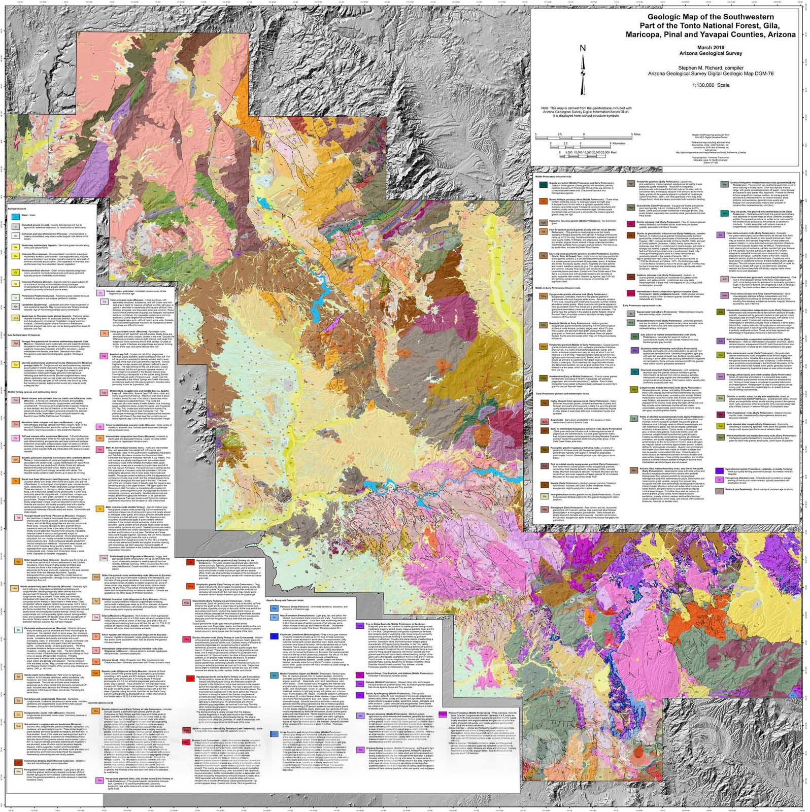 Map : Geologic map of the southwestern part of the Tonto National Forest, Gila, Maricopa, Pinal, and Yavapai Counties, Arizona, 2010 Cartography Wall Art :