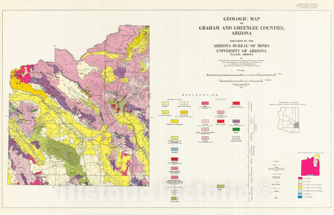 Map : Geologic map of Graham and Greenlee Counties, Arizona, 1958 Cartography Wall Art :