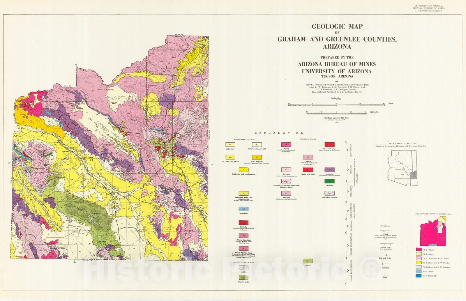 Map : Geologic map of Graham and Greenlee Counties, Arizona, 1958 Cartography Wall Art :