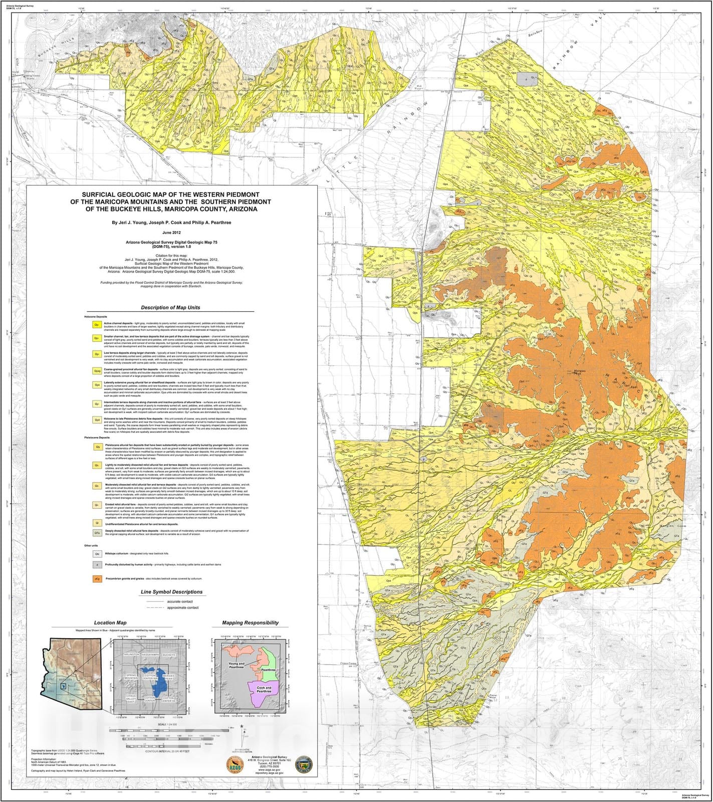 Map : Surficial geologic map of the western piedmont of the Maricopa Mountains and the southern piedmont of the Buckeye Hills, Maricopa County, Arizona, 2012 Cartography Wall Art :