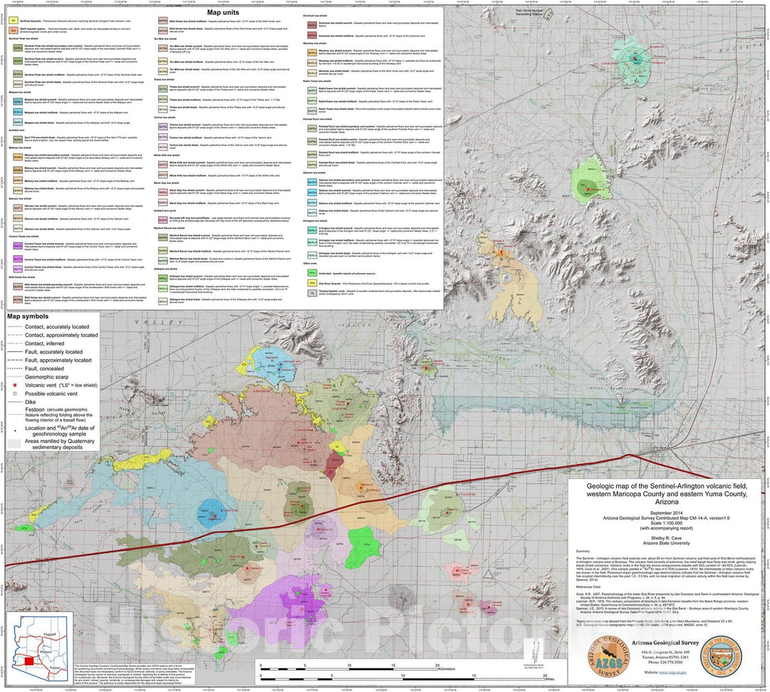 Map : Geologic map of the Sentinel-Arlington volcanic field, Maricopa and Yuma Counties, Arizona, 2014 Cartography Wall Art :