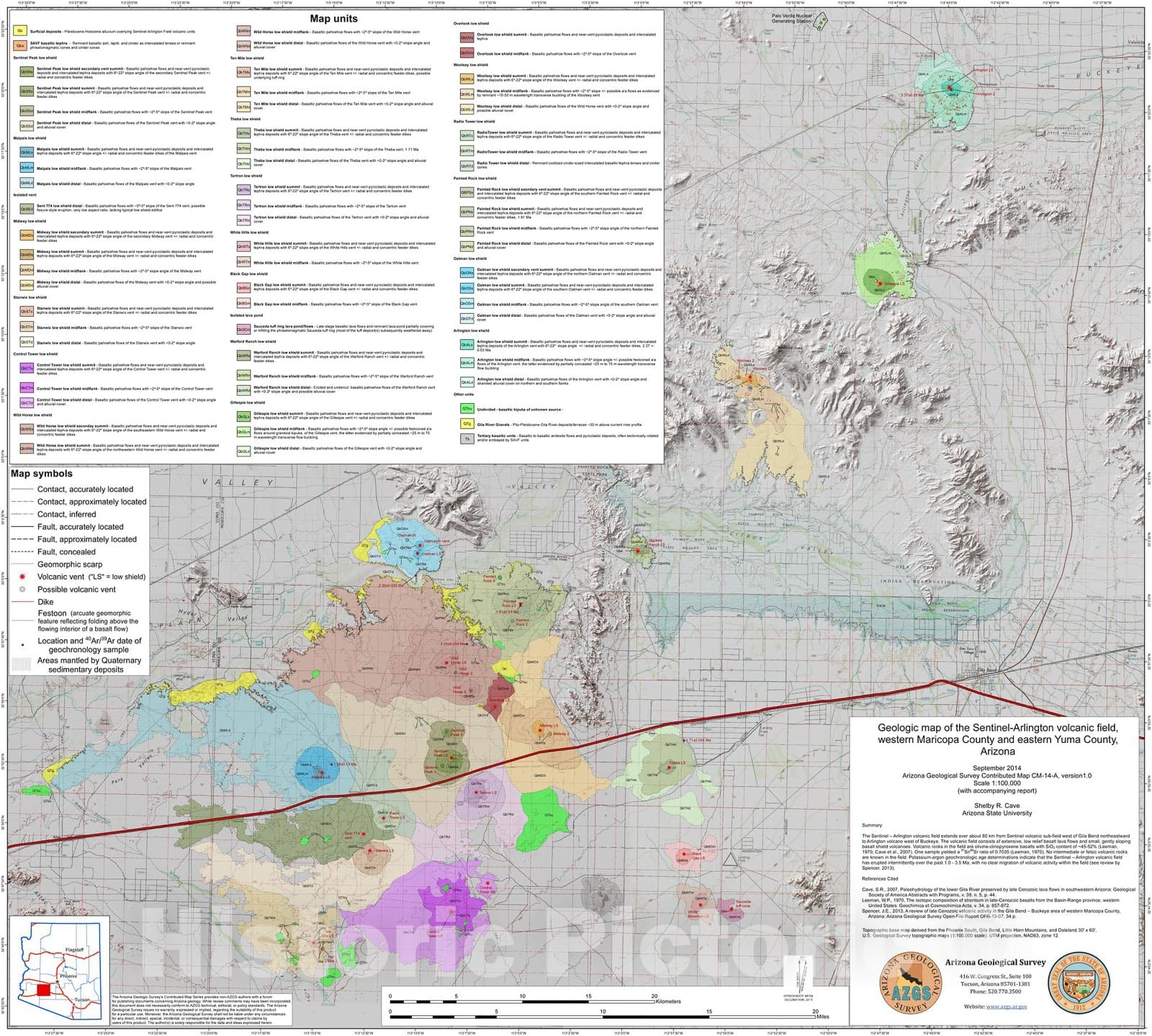 Map : Geologic map of the Sentinel-Arlington volcanic field, Maricopa and Yuma Counties, Arizona, 2014 Cartography Wall Art :