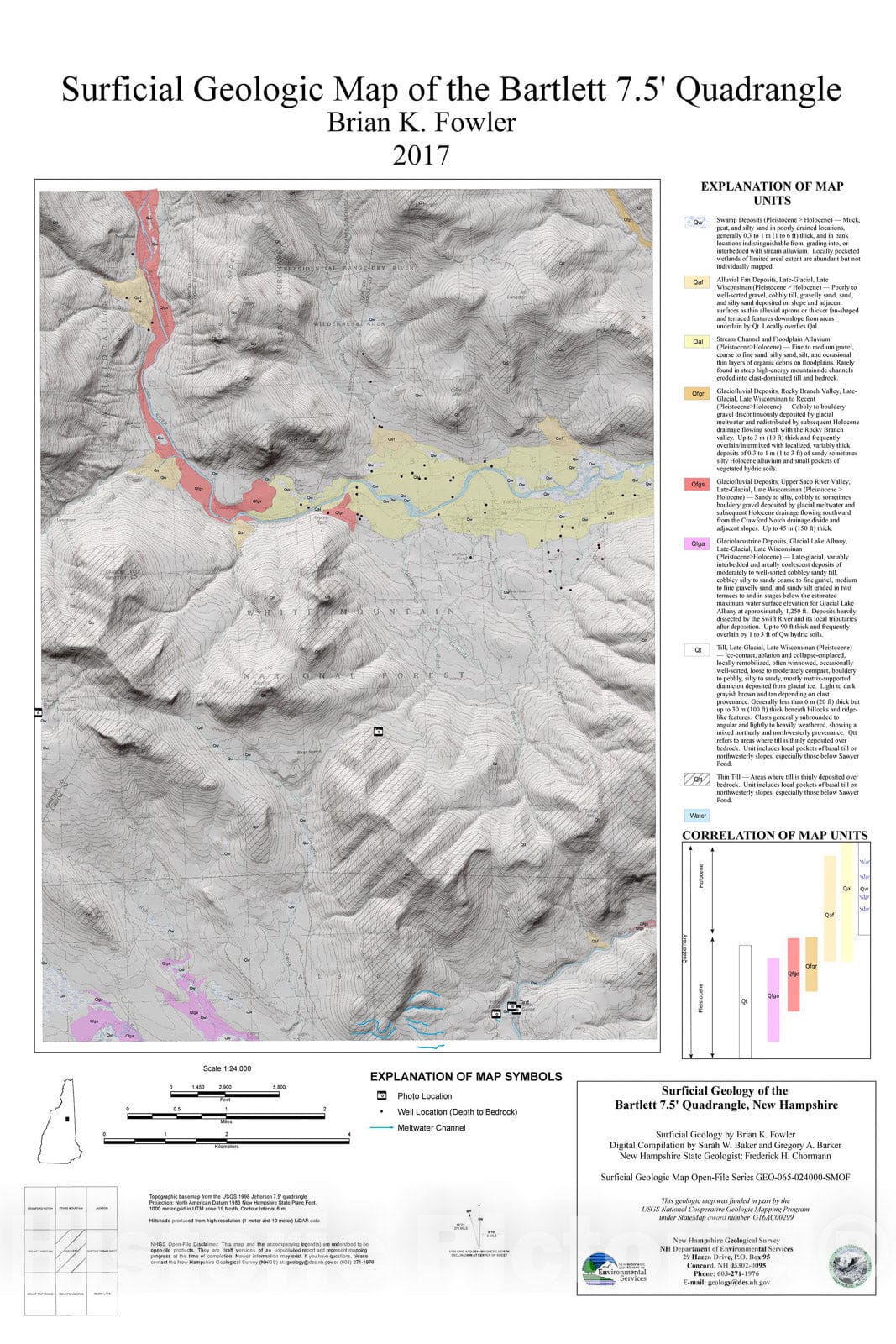 Map : Surficial geologic map of the Bartlett 7.5' quadrangle, New Hampshire, 2017 Cartography Wall Art :