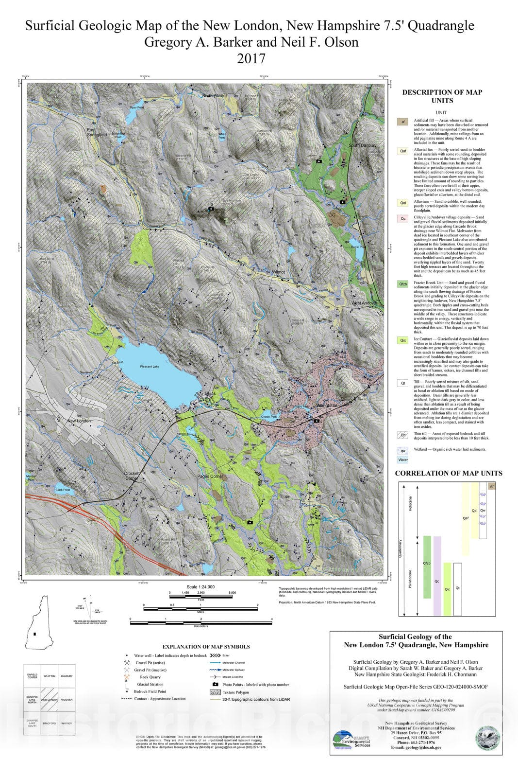 Map : Surficial geologic map of the New London, New Hampshire, 7.5' quadrangle, 2017 Cartography Wall Art :