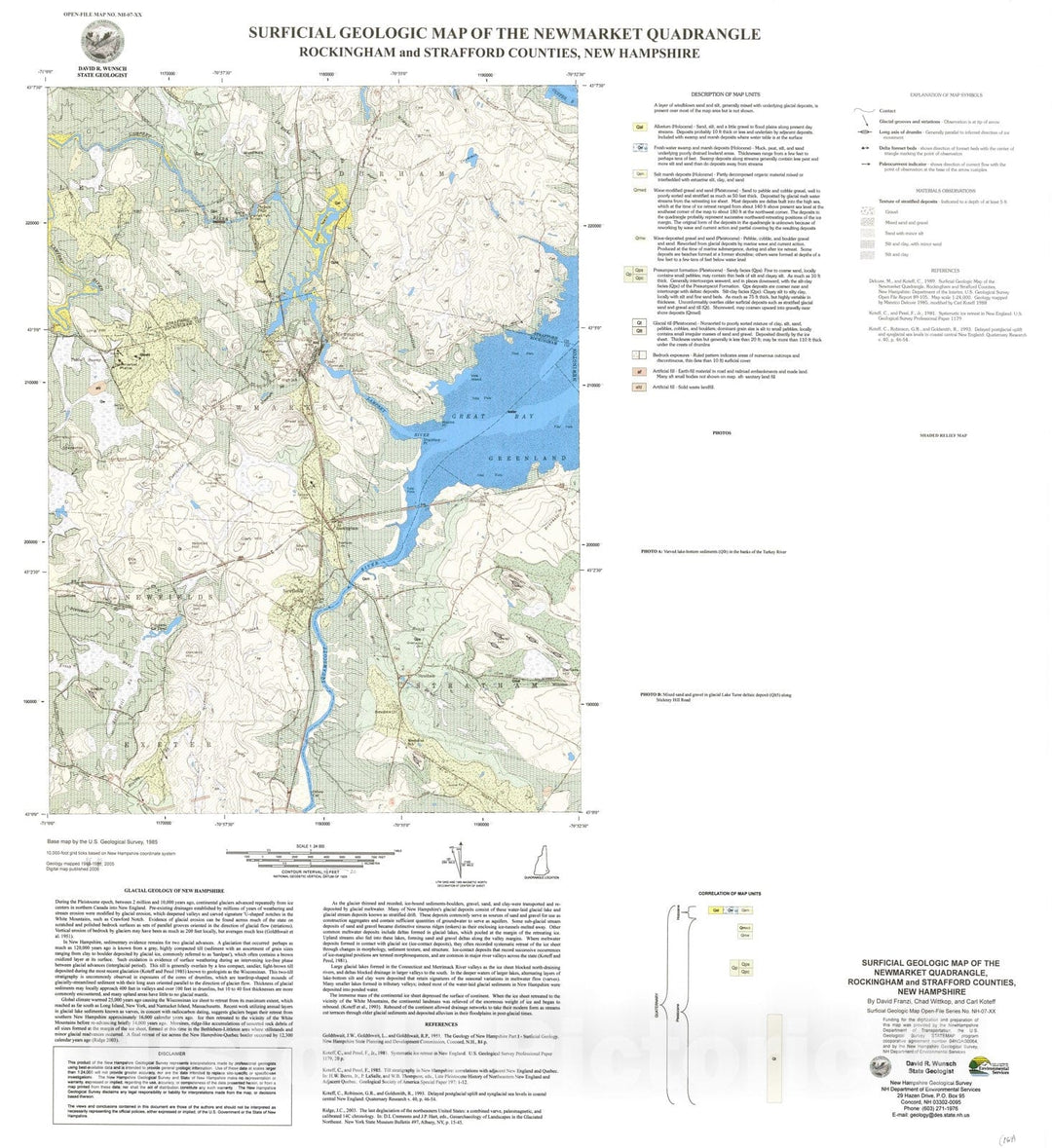 Map : Surficial geologic map of the Newmarket quadrangle, Rockingham and Strafford Counties, New Hampshire, 2005 Cartography Wall Art :