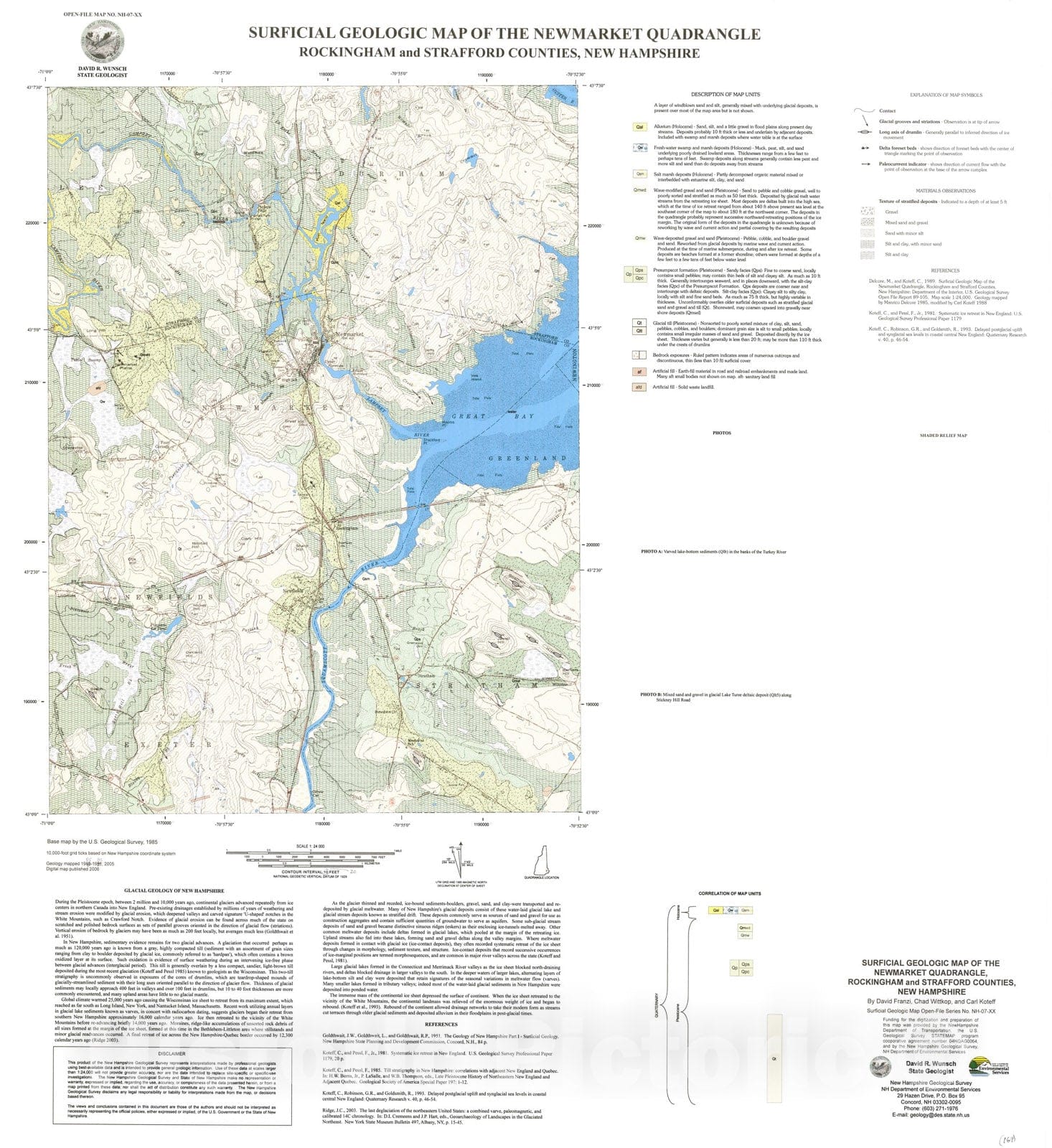 Map : Surficial geologic map of the Newmarket quadrangle, Rockingham and Strafford Counties, New Hampshire, 2005 Cartography Wall Art :