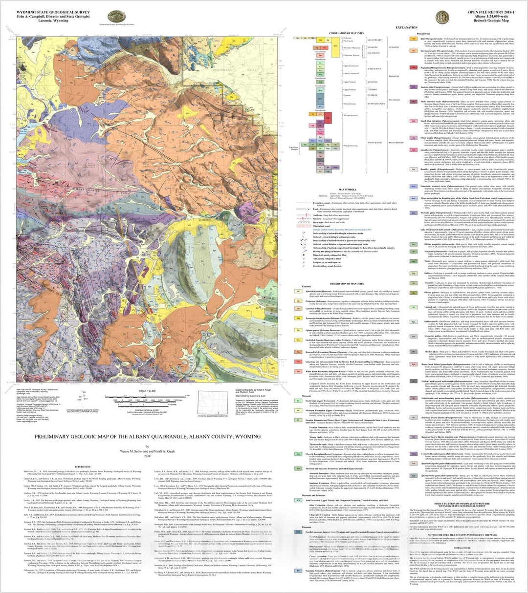 Map : Preliminary geologic map of the Albany quadrangle, Albany County, Wyoming, 2018 Cartography Wall Art :