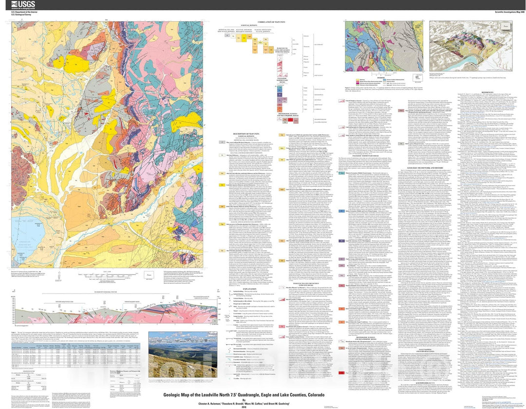 Map : Geologic map of the Leadville North 7.5Ã¢â‚¬â„¢ quadrangle, Eagle and Lake Counties, Colorado, 2018 Cartography Wall Art :