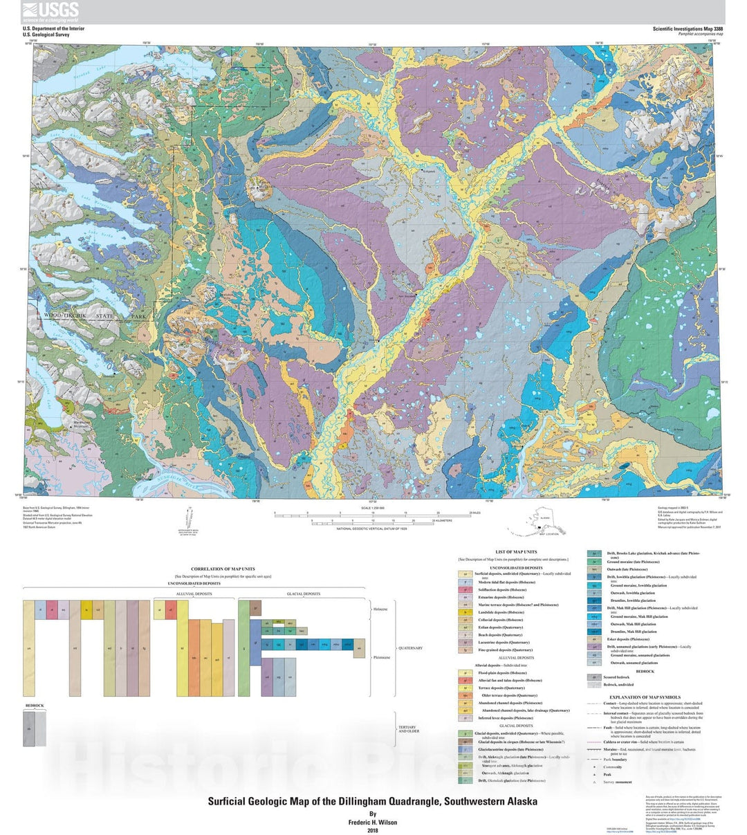 Map : Surficial geologic map of the Dillingham quadrangle, southwestern Alaska, 2018 Cartography Wall Art :