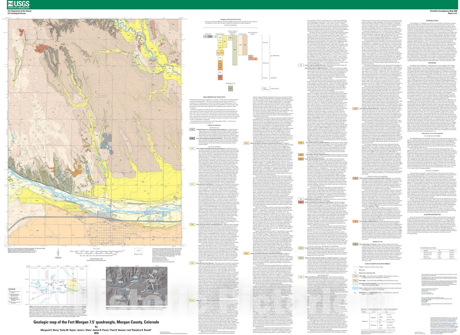 Map : Geologic map of the Fort Morgan 7.5' quadrangle, Morgan County, Colorado, 2018 Cartography Wall Art :