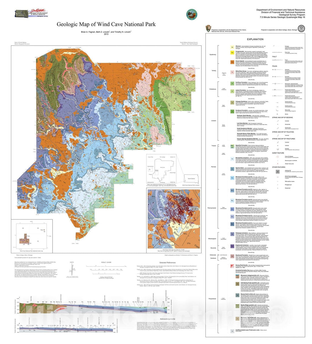 Map : Geologic map of Wind Cave National Park, 2013 Cartography Wall Art :