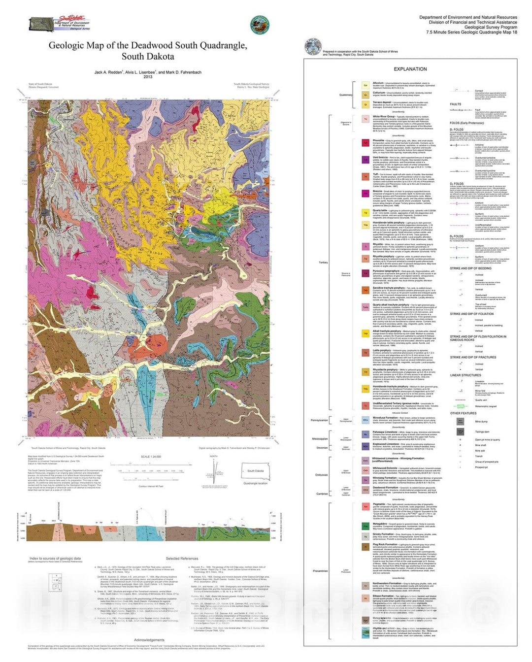 Map : Geologic map of the Deadwood South quadrangle, South Dakota, 2013 Cartography Wall Art :