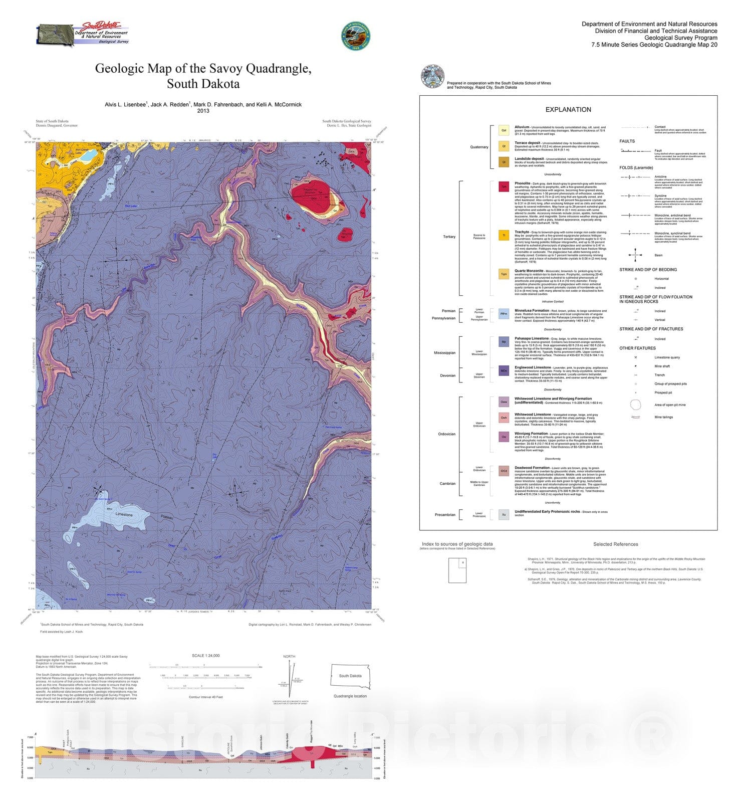 Map : Geologic map of the Savoy quadrangle, South Dakota, 2013 Cartography Wall Art :