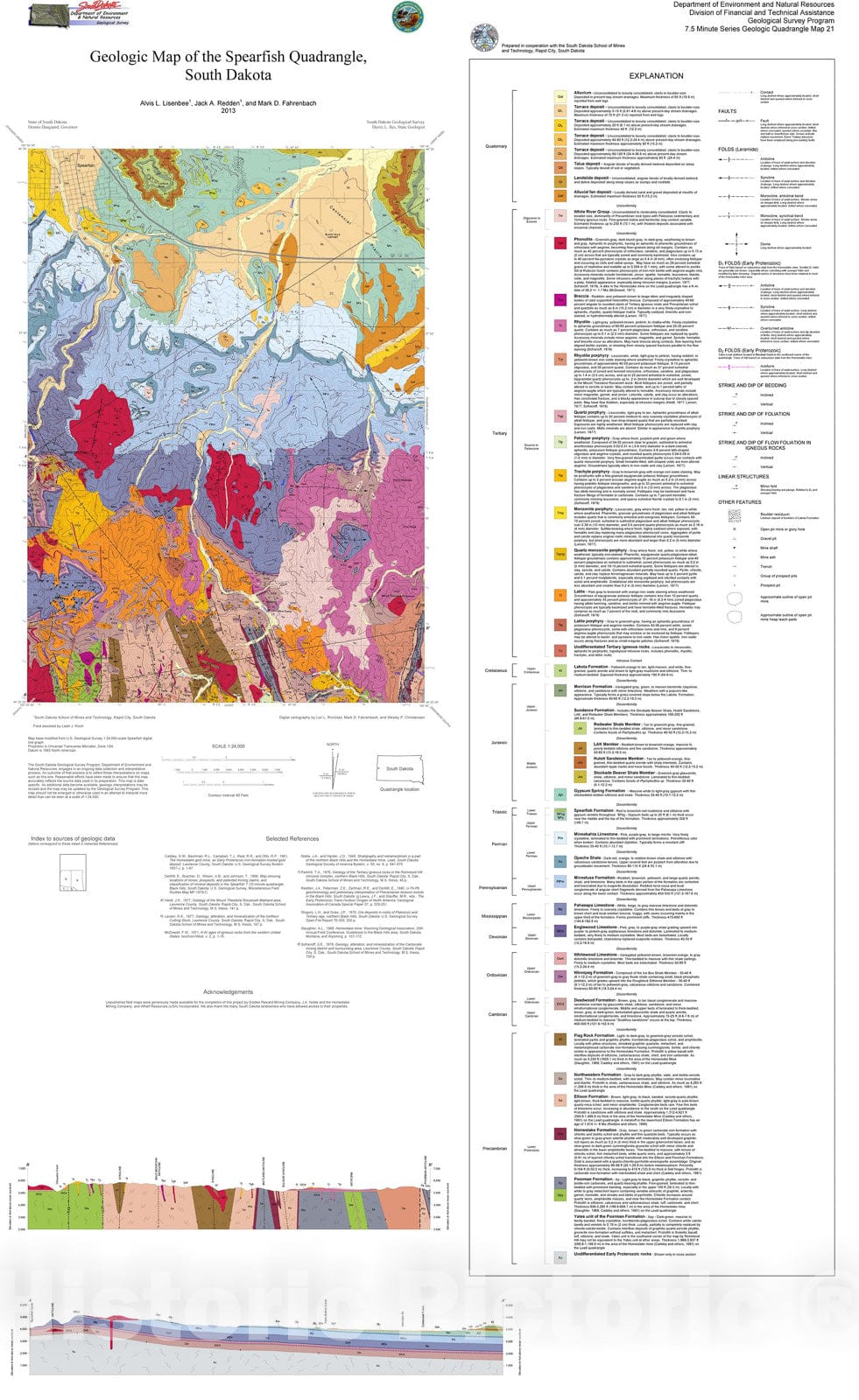 Map : Geologic map of the Spearfish quadrangle, South Dakota, 2013 Cartography Wall Art :