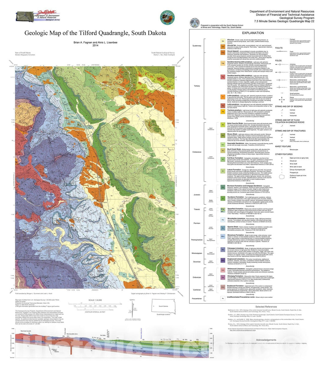 Map : Geologic map of the Tilford quadrangle, South Dakota, 2014 Cartography Wall Art :