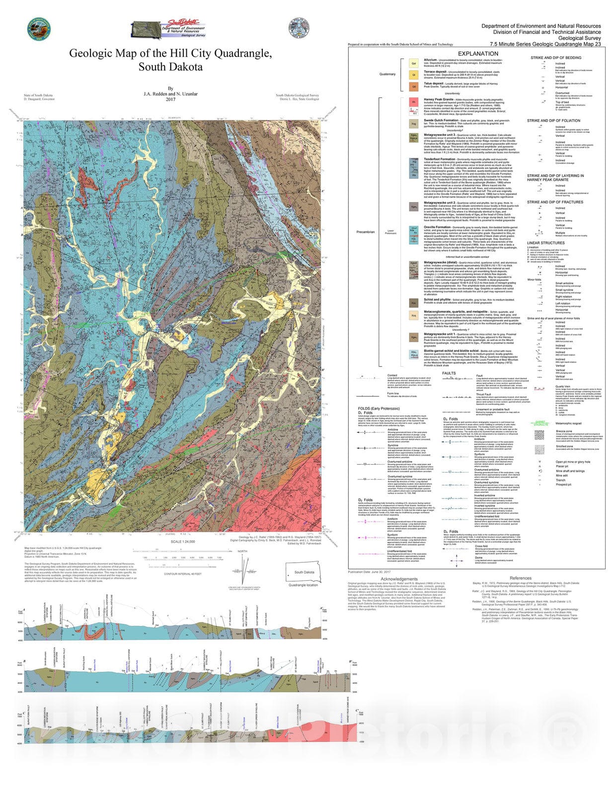 Map : Geologic map of the Hill City quadrangle, South Dakota, 2017 Cartography Wall Art :