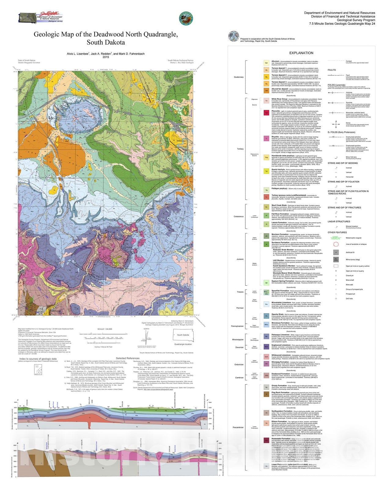 Map : Geologic map of the Deadwood North quadrangle, South Dakota, 2015 Cartography Wall Art :