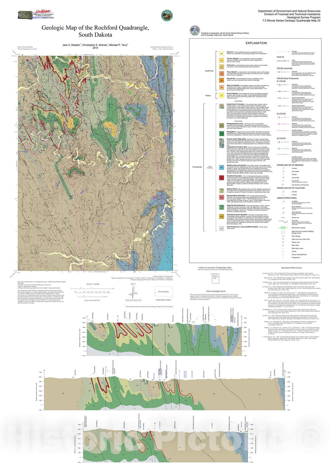 Map : Geologic map of the Rochford quadrangle, South Dakota, 2015 Cartography Wall Art :