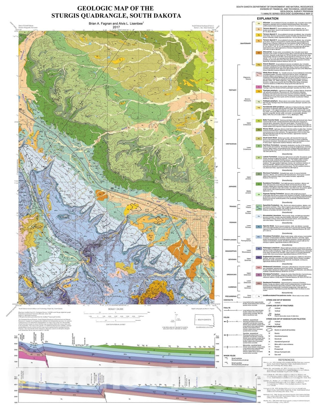 Map : Geologic map of the Sturgis quadrangle, South Dakota, 2017 Cartography Wall Art :