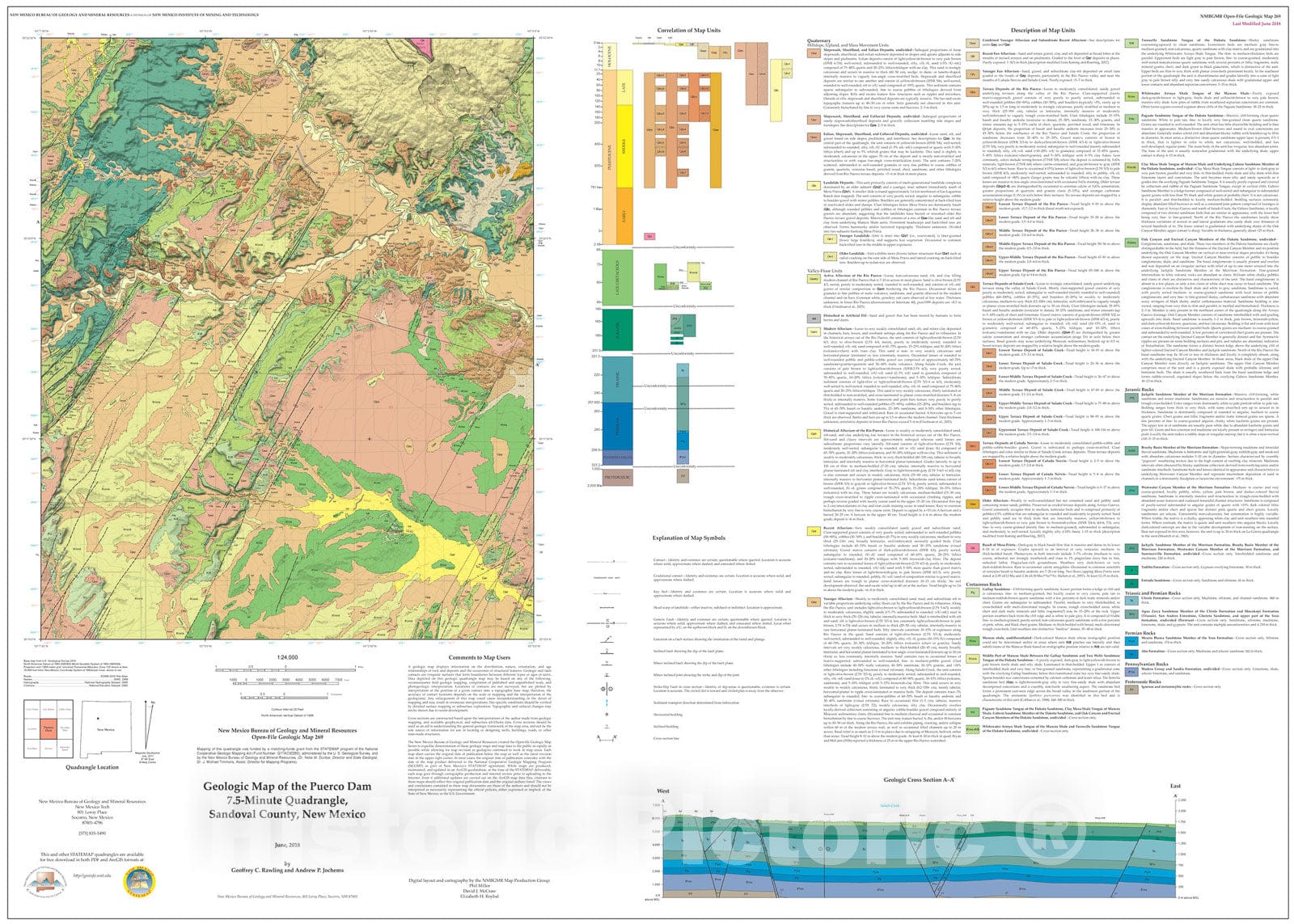 Map : Geologic Map of the Puerco Dam 7.5-Minute Quadrangle, Sandoval County, New Mexico, 2018 Cartography Wall Art :