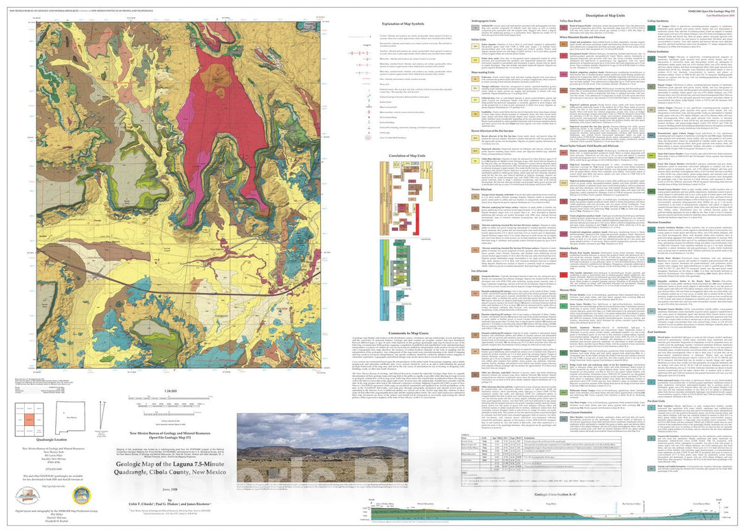 Map : Geologic Map of the Laguna 7.5-Minute Quadrangle, Cibola County, New Mexico, 2018 Cartography Wall Art :