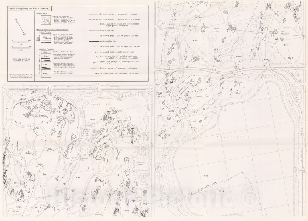 Map : Bedrock geology of Central Park, New York City, 1987 Cartography Wall Art :