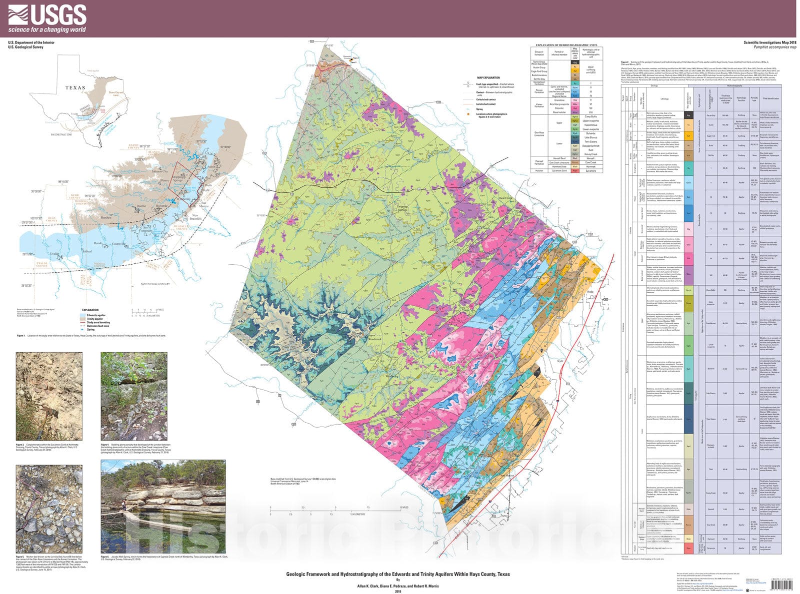 Map : Geologic framework and hydrostratigraphy of the Edwards and Trinity aquifers within Hays County, Texas, 2018 Cartography Wall Art :